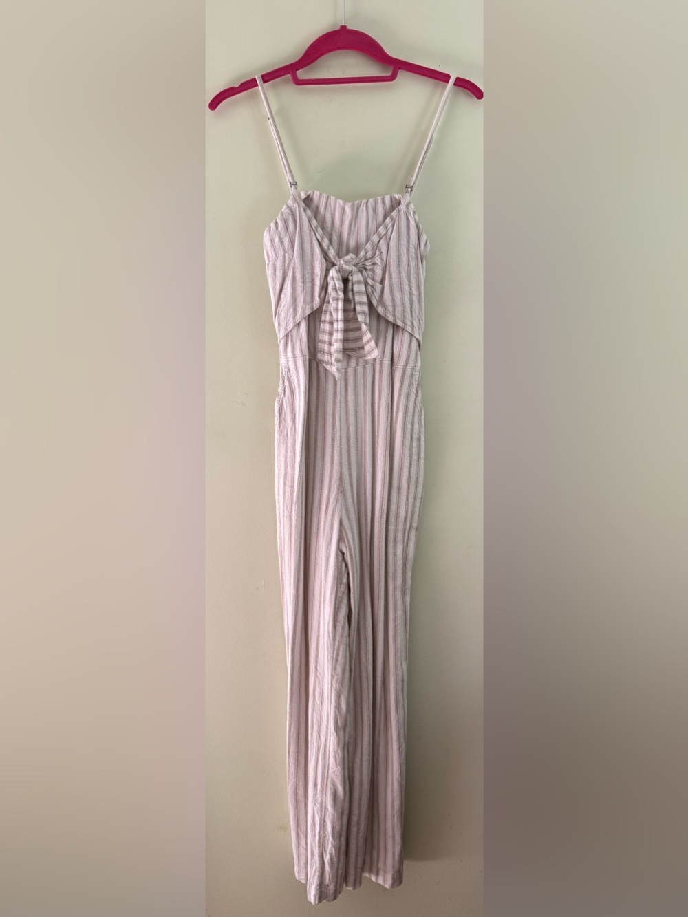 Abercrombie & Fitch Tan Striped Linen Blend Cropped Jumpsuit S